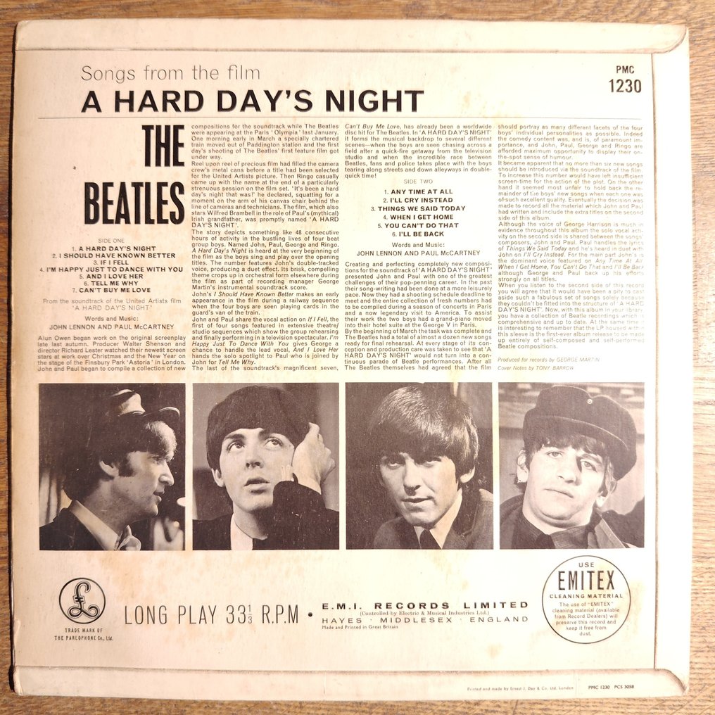 Beatles - A Hard Day's Night  Very Very Rare 1st UK Pressing - 10 Jul 1964 - Ernest J. Day Sleeve - Original - LP album (egyedülálló elem) - 1st Pressing - 1964 #3.2