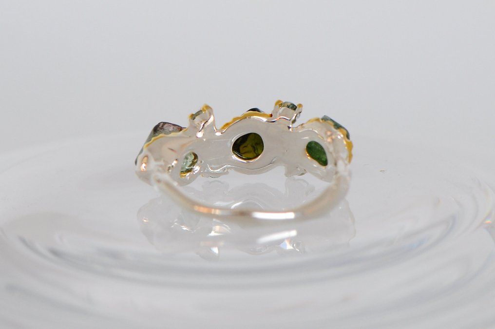 925 Silber teilweise - Turmalin - Topaz - Ring #4.3