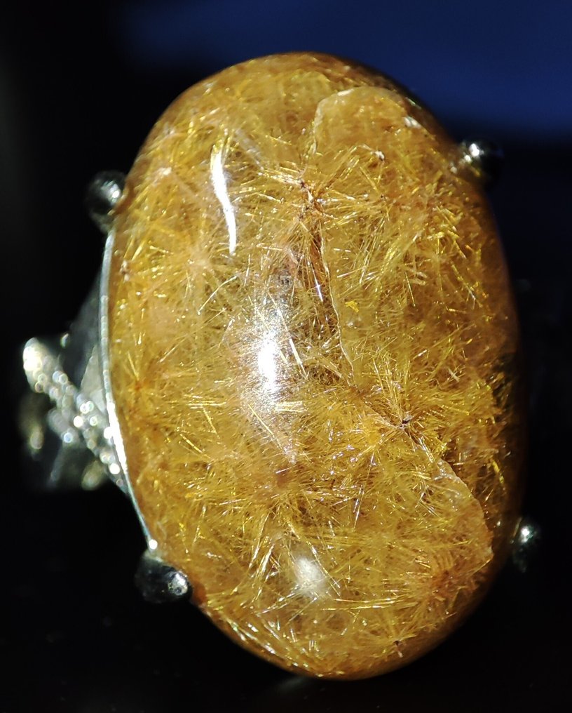 Anel de quartzo rutilado natural raro e bonito com ouro, prata 925, frete grátis - Anel #2.1