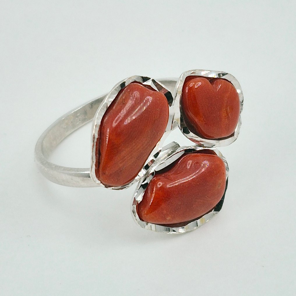 Coral rojo - Plata - Anillo - Corallo Mediterráneo #2.1