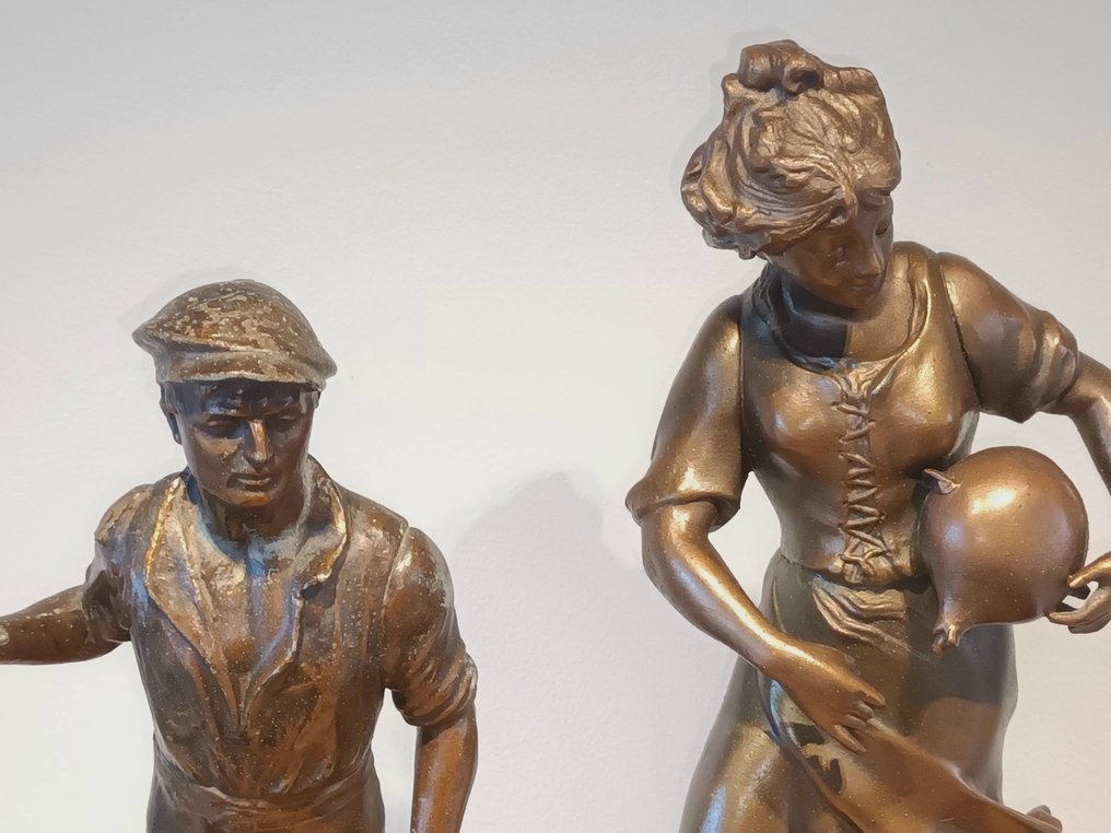 雕像, 2 Antieke Franse Beelden - 38 cm - 粗鋅 #3.2