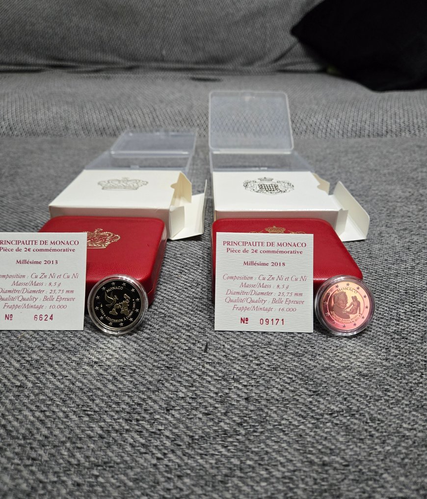 Mónaco. 2 Euro 2013/2018 "ONU" + "François-Joseph Bosio" (2 monedas) Proof #1.0