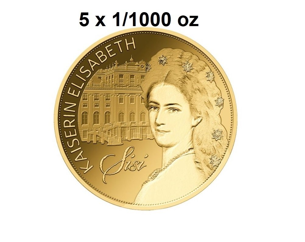 1/1000 Troy Ounce - Gold .999 - Lot 5 x 2023 1/1000 oz 999 Fine Gold Kaiserin Elisabeth - Sisi Coin (In Assay) - Versiegelt #1.0