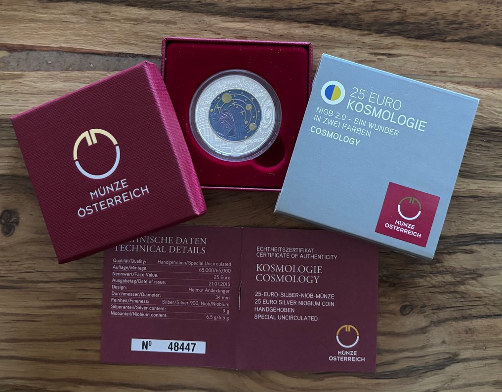 Áustria. 25 Euro 2015 “Kosmologie” NIOB Proof (Sem preço de reserva) #1.0