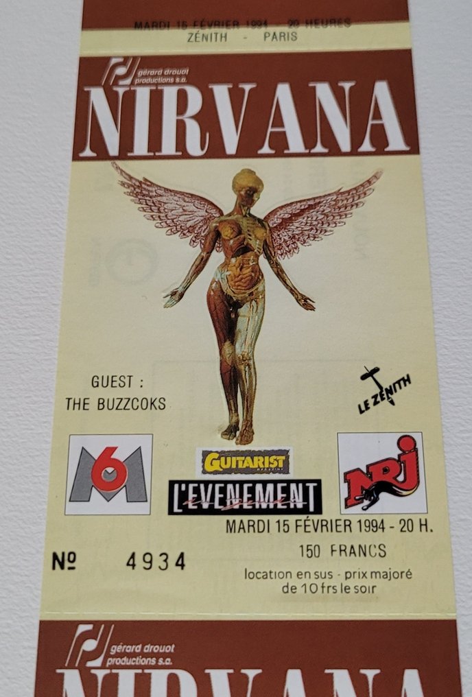 Nirvana - Ingresso Oficial para Concerto - Le Zenith Paris França - Nº 4934 - Ingresso oficial - 1994 #3.2