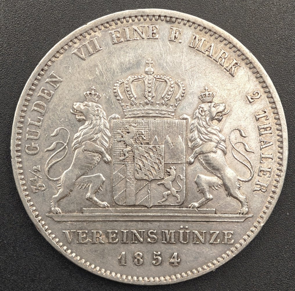 德国， 巴伐利亚 Maximilian II. 2 Thaler (taler) 1854  (没有保留价) #1.0