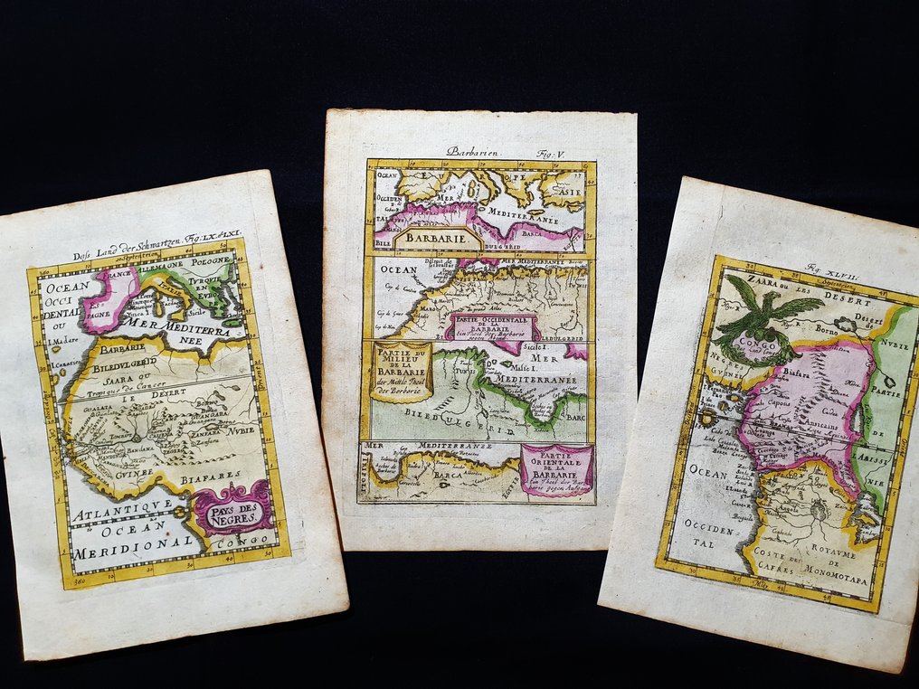 Afryka - [Pakiet 3] - Afryka Północno-Zachodnia / Kongo / Senegal / Maroko / Algieria / Tunezja / Morze; Alain Manesson Mallet - Pays des Negres / Congo / Barbarie - [LOT of 3] - 1661-1680 #1.0