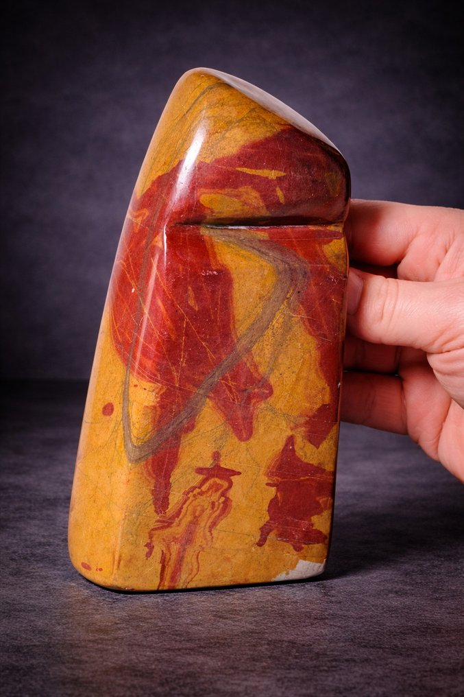 黄玉自由形态，带有红色脉络 南非 | 抛光天然石材 - 高度: 162 mm - 闊度: 72 mm- 866 g - (1) #3.2