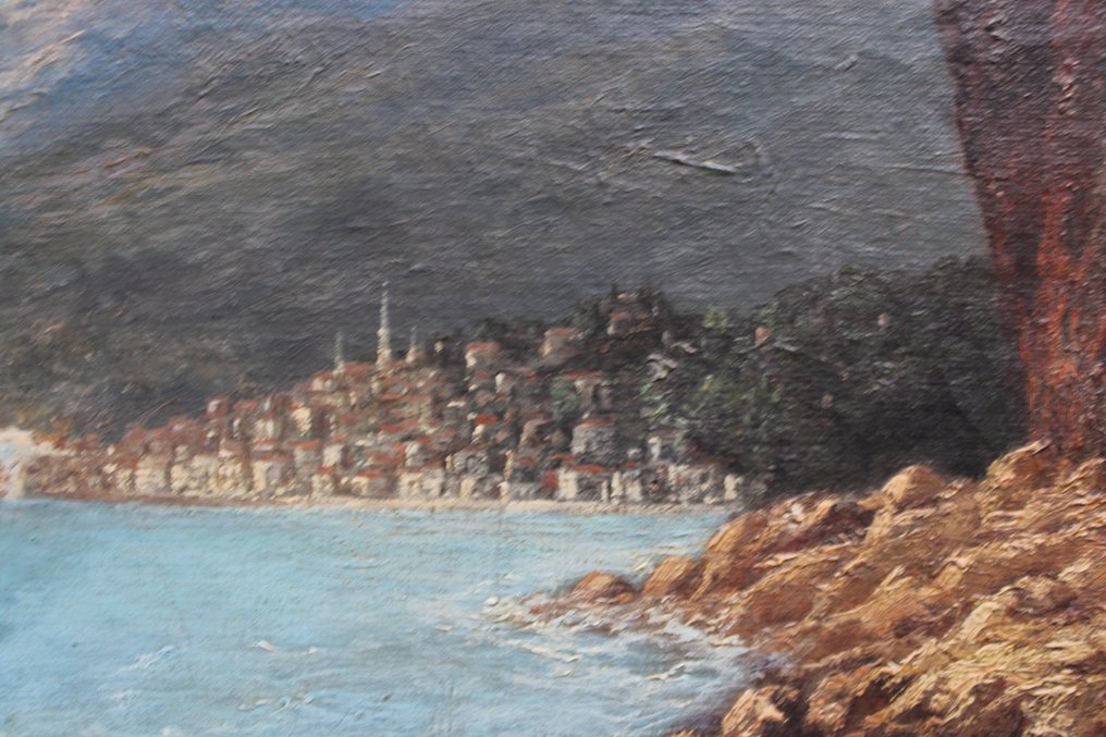 Louis Alphonse Ernest Bouche (1823-?) - Sonnige Mittelmeer Küste mit Stadt Ansicht #4.3