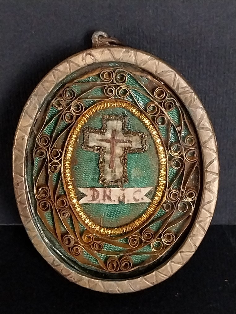  聖物匣 - 青銅色, 玻璃, 木, 紙 - 1850-1900 - 圣十字我主耶稣基督  #1.0