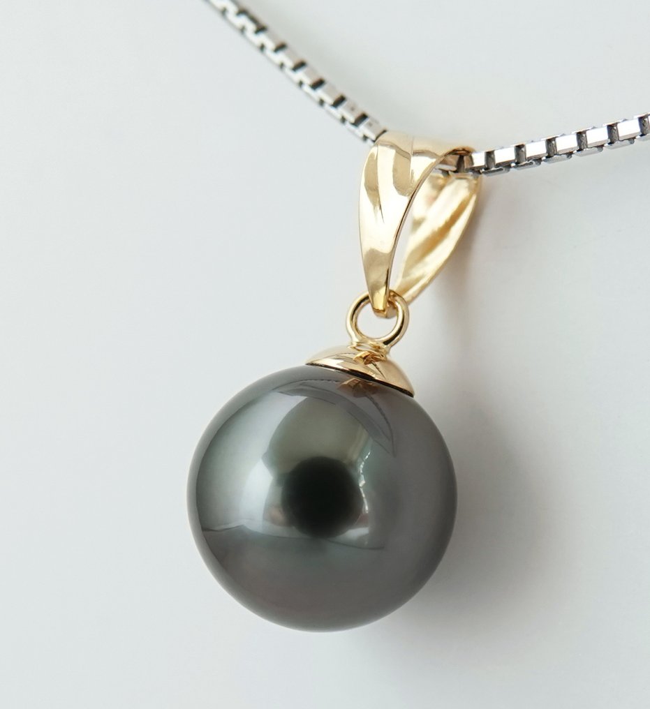 Senza prezzo di riserva - Ciondolo - 18 carati Oro giallo Perla - Viola scuro verde rotondo #2.1