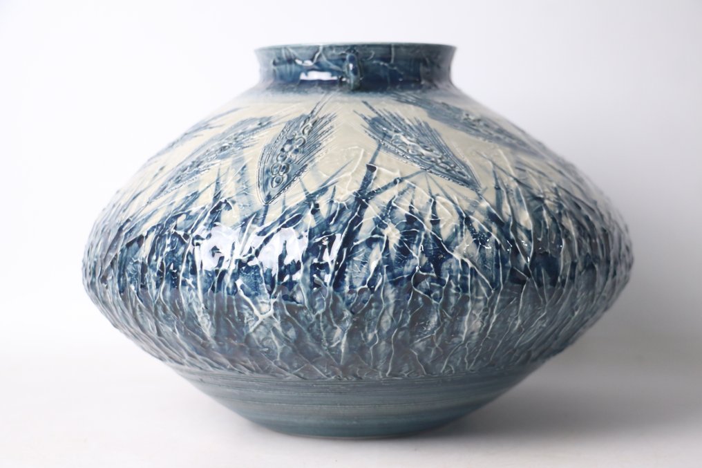 优雅的Sometsuke风景花瓶,配有原装Tomobako盒子 - 瓷器 - 草場正人 Kusaba Masato - 日本 - 1900-2000 #4.3