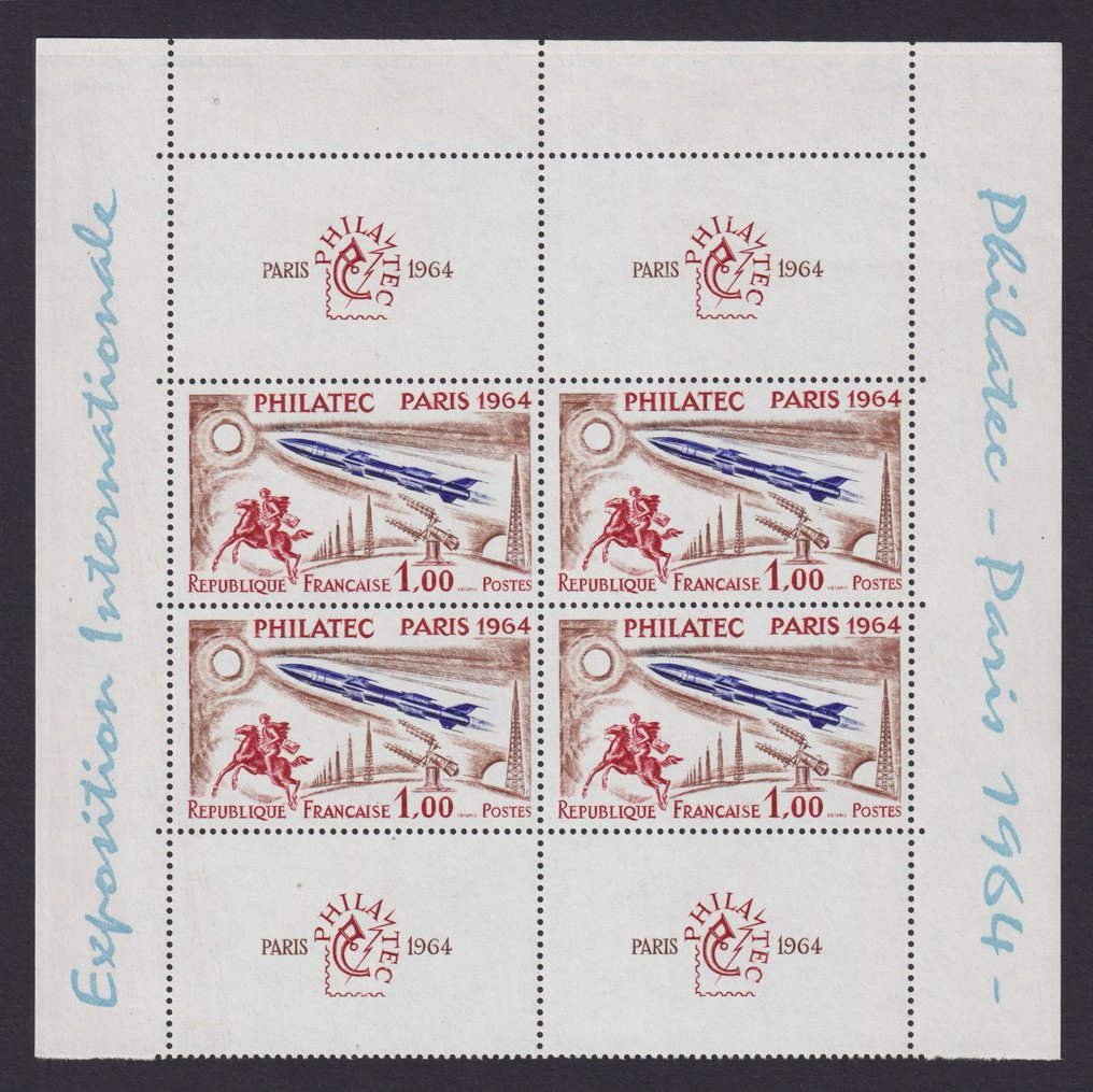 Francia 1964 - Moderno, demi-bloc N°6 'Philatec' Nuovo**, gomme miroir, Superbo - Yvert #1.0