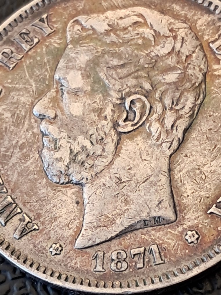 Spagna. Amedeo I. 5 Pesetas 1871 *18*74 DEM  (Senza prezzo di riserva) #3.2