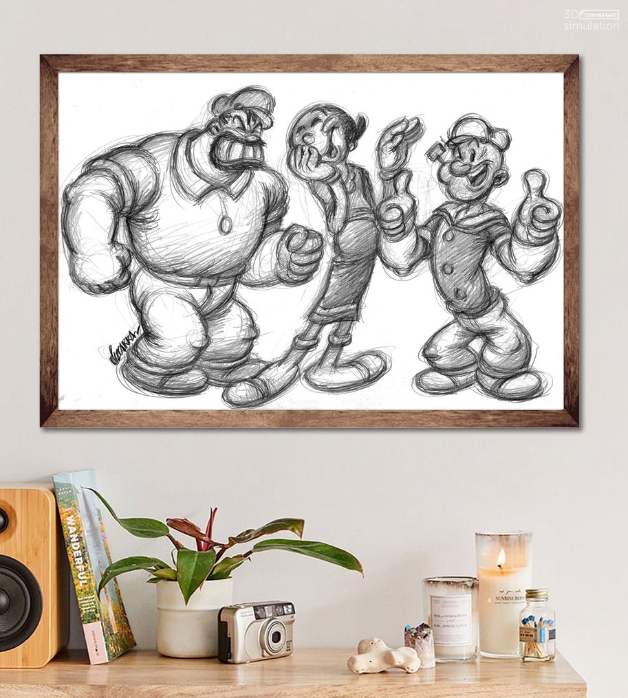 Joan Vizcarra - 原始铅笔 - Popeye, Olive Oyl & Bluto – Hand Signed #1.0