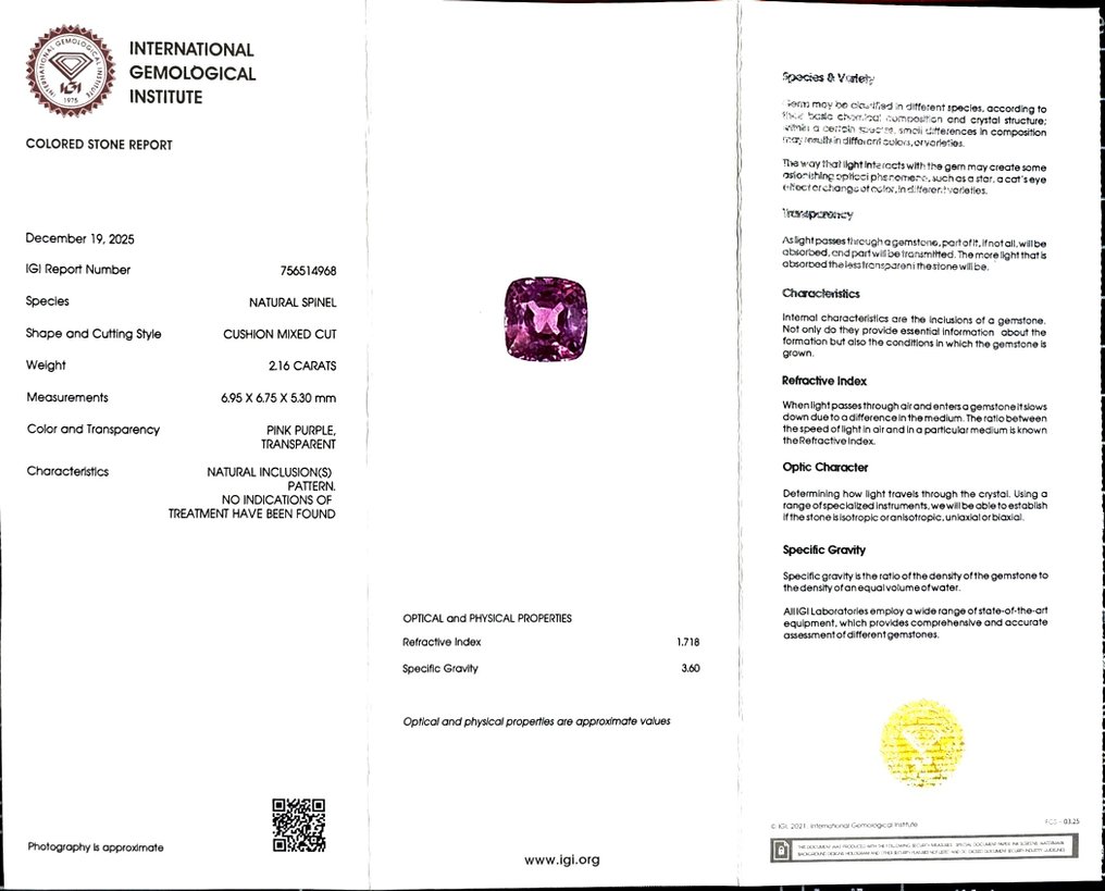 χωρίς τιμή ασφαλείας Σπινέλιος - 2.16 ct - International Gemological Institute (IGI) #2.1