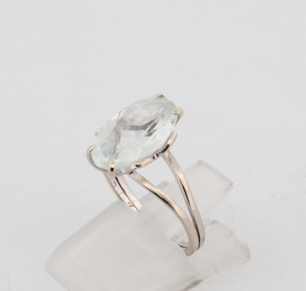 Utan reservationspris - Ring - 18 kt Vittguld Akvamarin #3.2