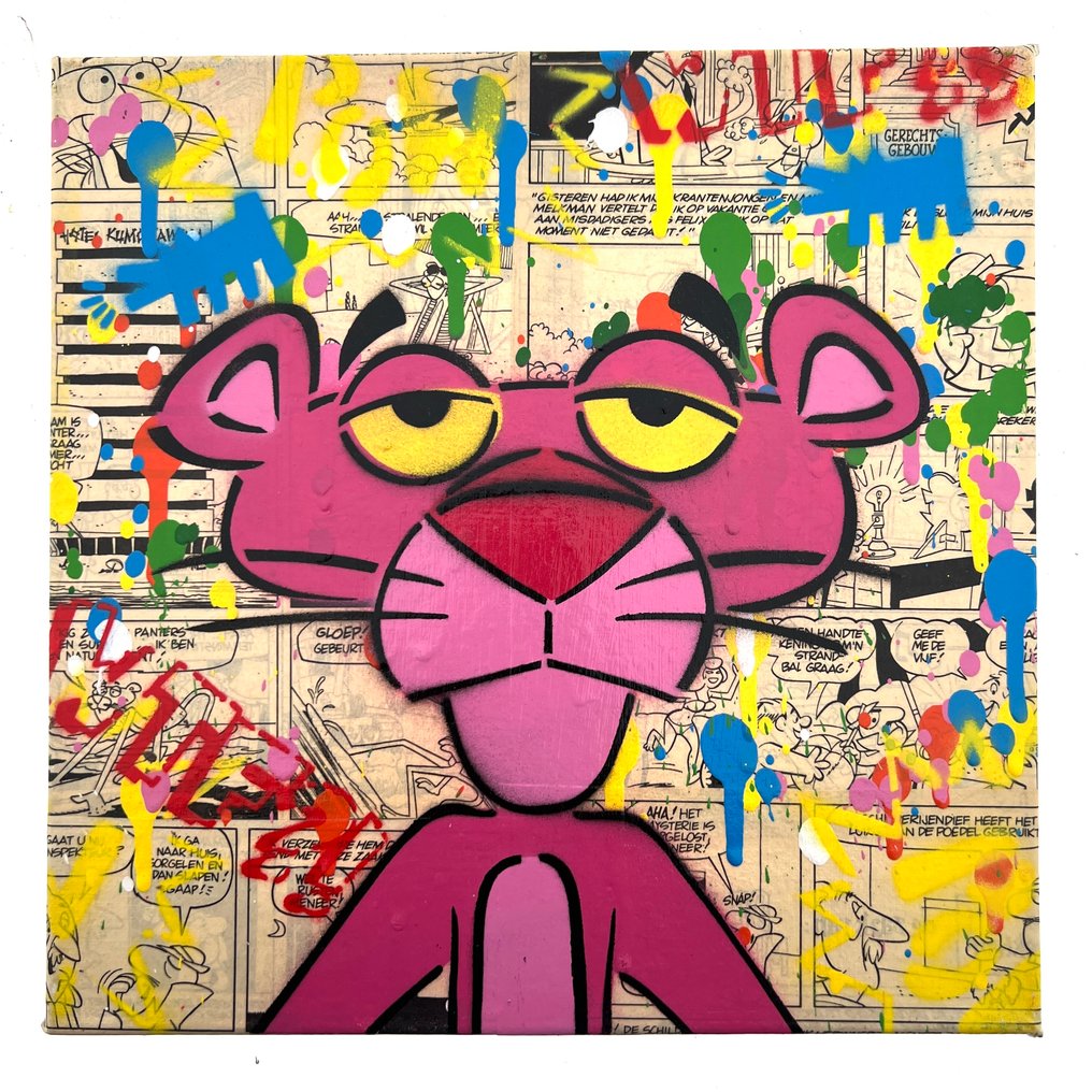 Koen Betjes (1992) - Pink Panther x Banksy x Haring (canvas) #1.0