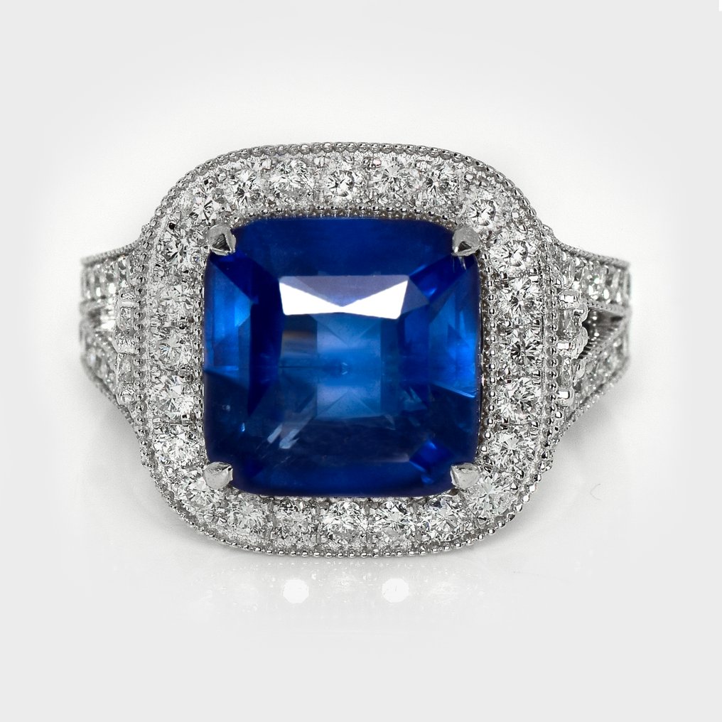 Sem preço de reserva - Anel - 14 K Ouro branco, IGI 6.21 ct Intense Deep Blue -  7.23ct. tw. Safira - Diamante #1.0