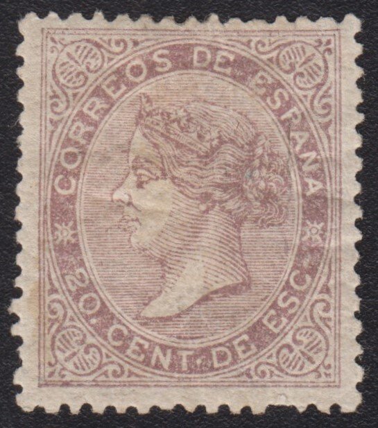 Spagna 1866 - Isabel II. 20 centesimi di escudo, lilla. - Edifil 92 #1.0