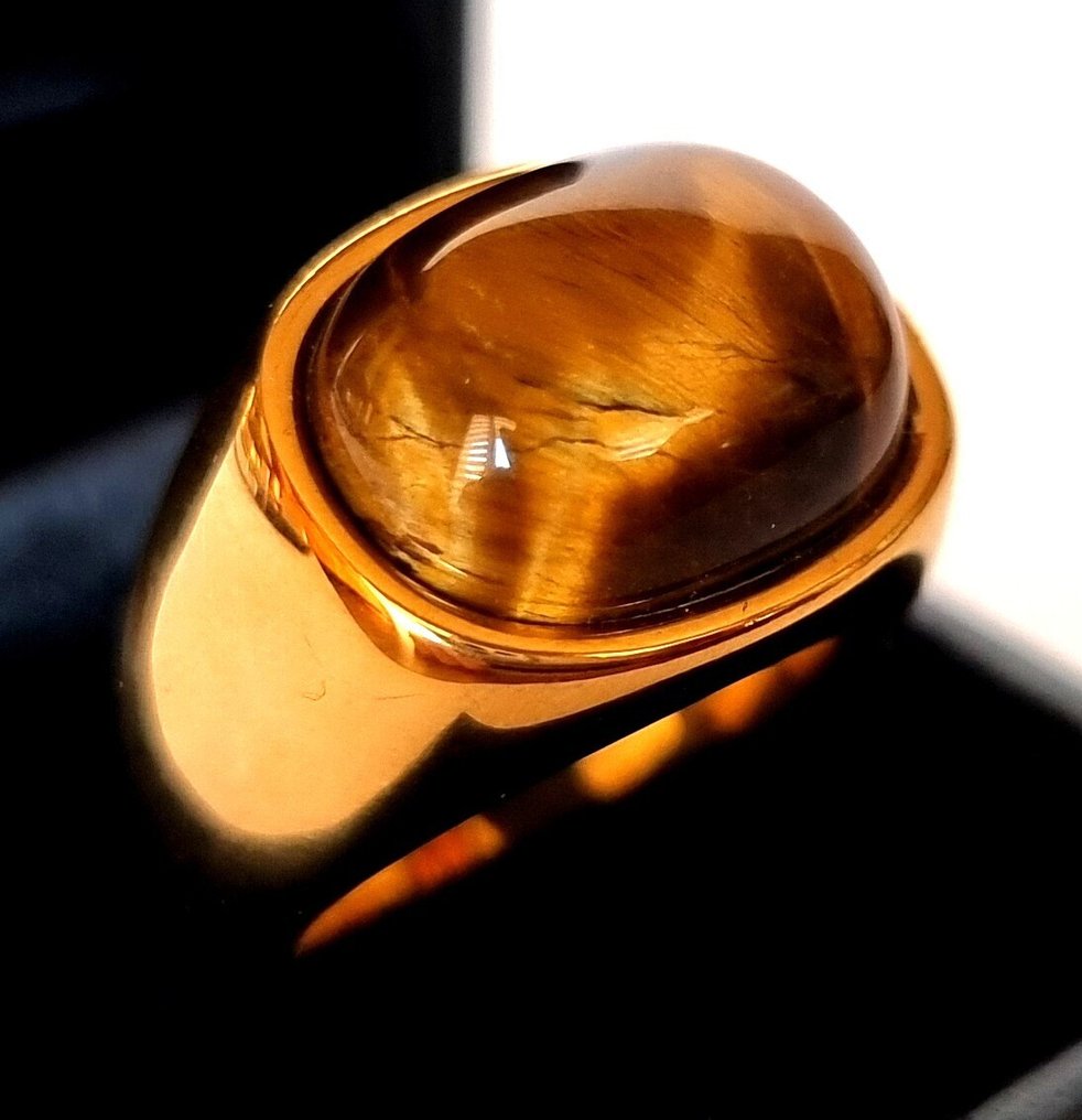 Chevalière massive - Ouvragé - Cabochon - Œil de tigre - Protège de la magie noire et des maléfices - Bague #1.0