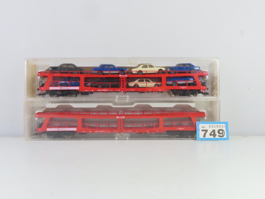 Fleischmann H0 - 5292K/5293K - 模型貨運火車 (2) - 两辆四轴自动运输车，其中一些带有货物。 - DB #2.1