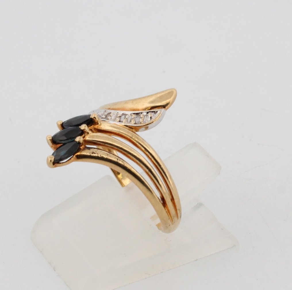No reserve price - Ring - 18 kt. Yellow gold Sapphire - Diamond #4.3