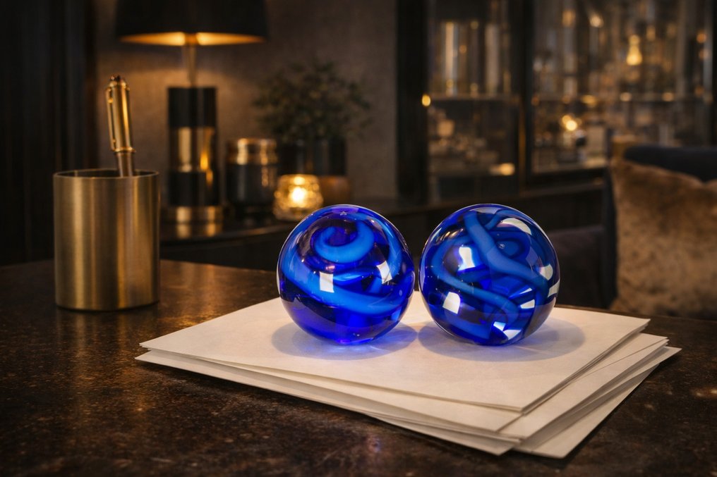 Fermacarte  (2) - Glass Spheres - Blue Pendulum - Vetro #1.0