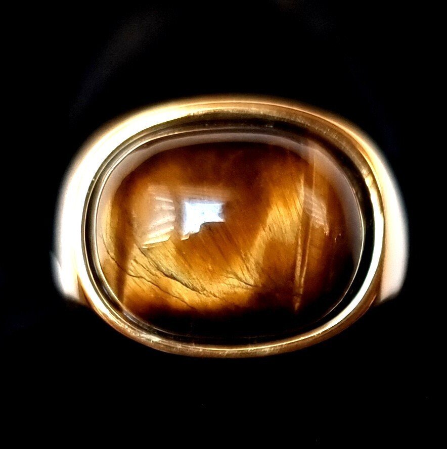 Chevalière massive - Ouvragé - Cabochon - Œil de tigre - Protège de la magie noire et des maléfices - Bague #1.0