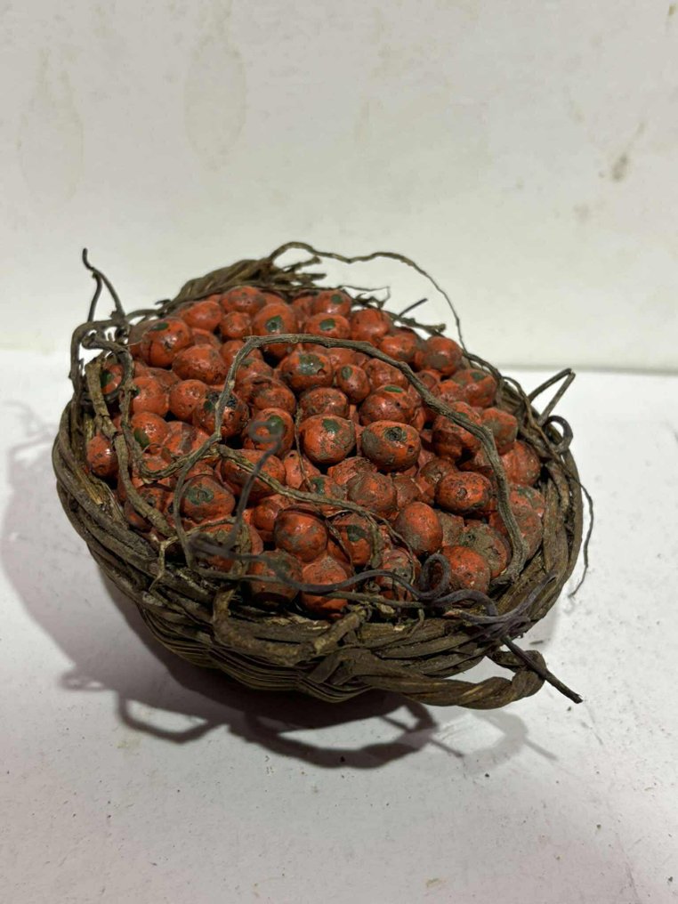 Sculpture, Cesto di Pomodori Presepe Napoletano fine 800 - 6.5 cm - Wood, Earthenware #1.0