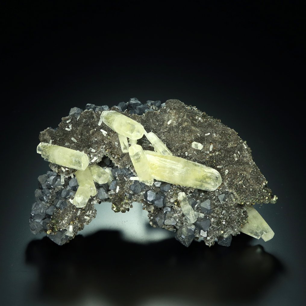 奇幻金色方解石配虹彩玛瑙和八面体方铅矿，Sweetwater 美国 标本 - 高度: 13 cm - 宽度: 9 cm- 438 g #1.0