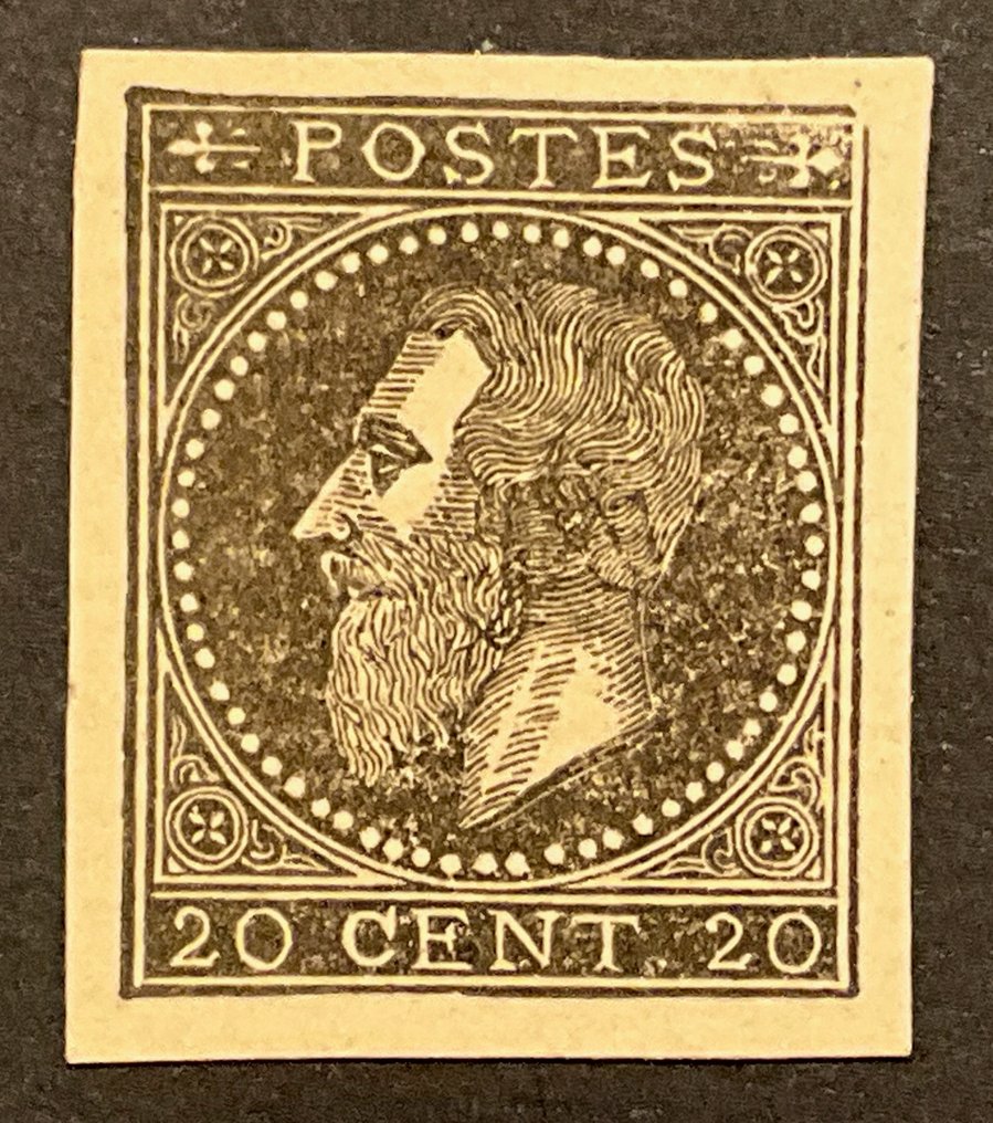 比利時 1866/1869 - Leopold II - 试印 WIENER 类型 - 20c，纸质类似棉质 - STES 1511 #2.1