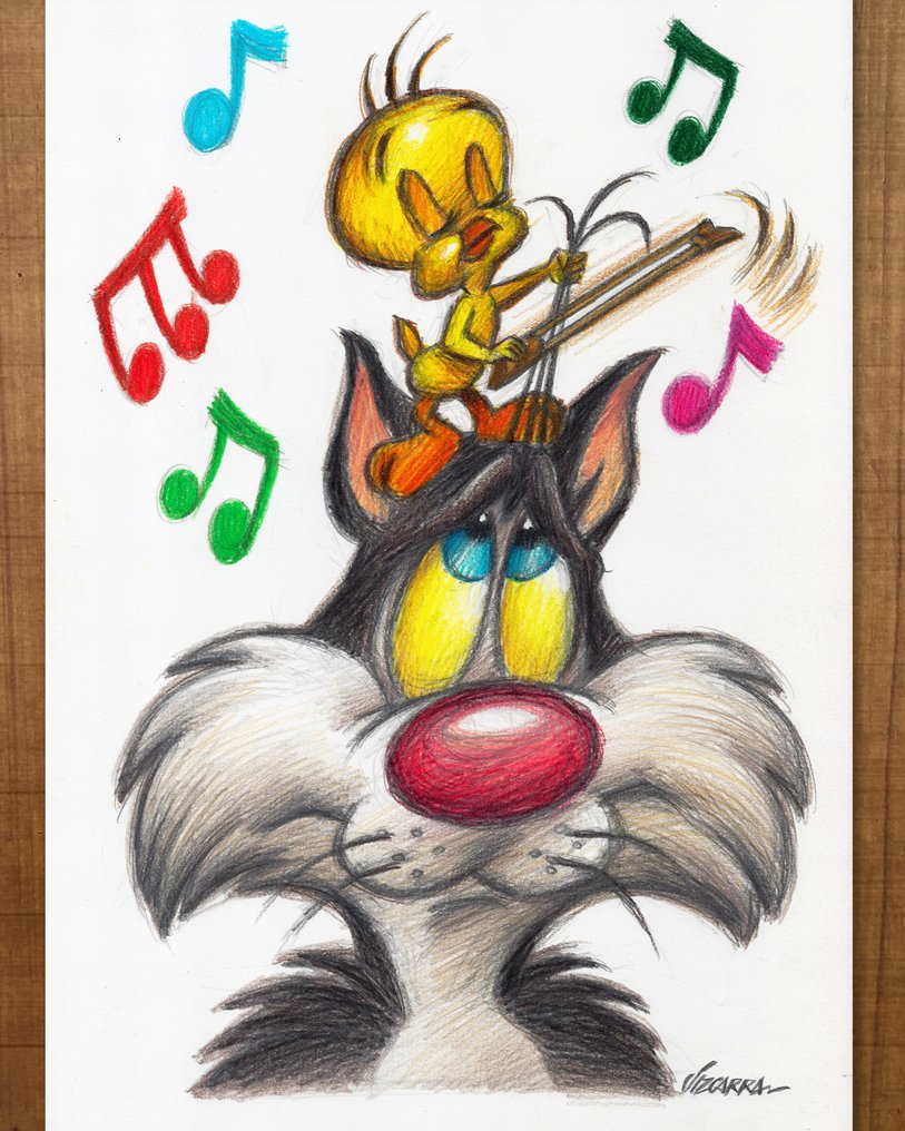 Joan Vizcarra - Crayon original - Tweety & Sylvester: Musical Mischief – Hand Signed #1.0