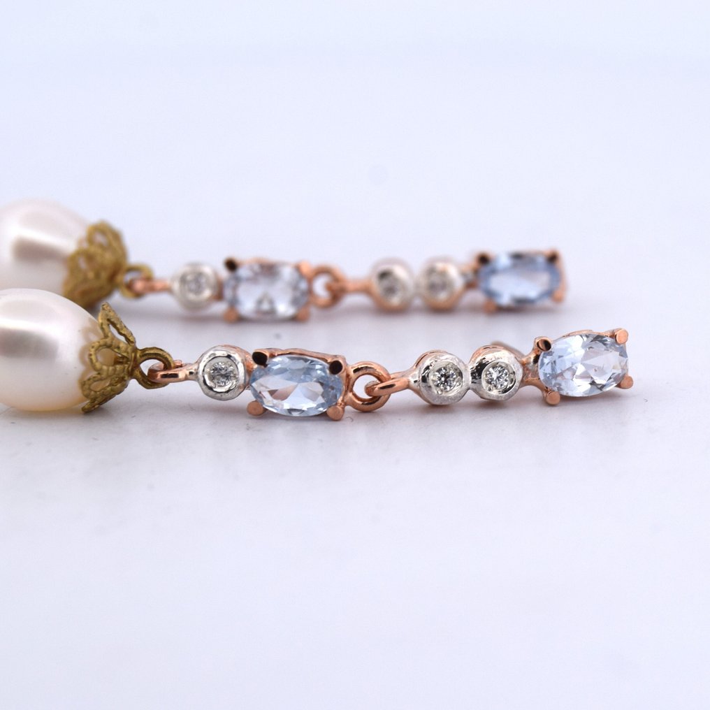 Ohne mindestpreis - Ohrringe - 9 Kt Roségold - 1.72ct. tw. Aquamarin - Diamant #2.1