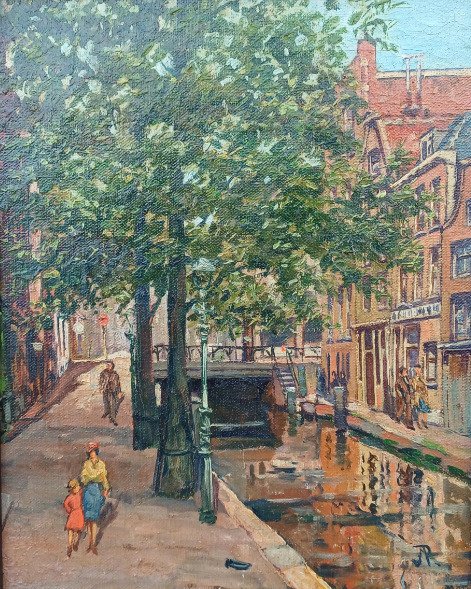 Hollandse School (XX) - Stadsgezicht met gracht Rotterdam #1.0