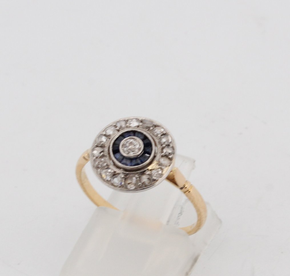 Ohne mindestpreis - Ring - 18 kt Gelbgold Saphir - Diamant #1.0