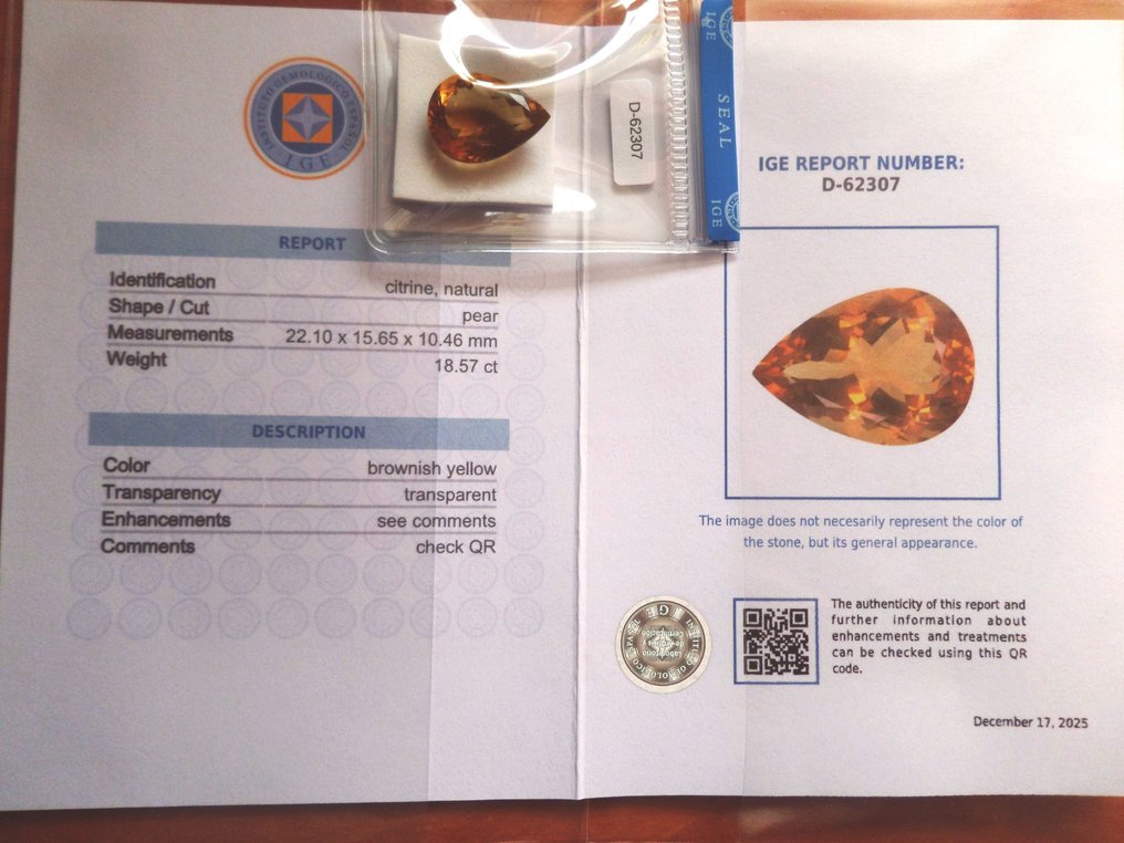 没有保留价 黄水晶  - 18.57 ct - 西班牙宝石学院（IGE） #4.3