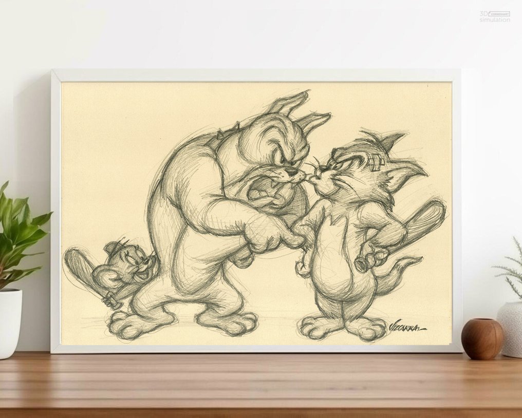 Joan Vizcarra - 原始铅笔 - Tom & Jerry: Baseball Trouble – Hand Signed #1.0