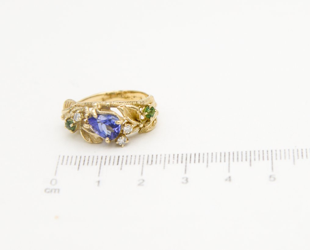 Bague - 14 carats Or jaune Tanzanite - Diamant #2.1