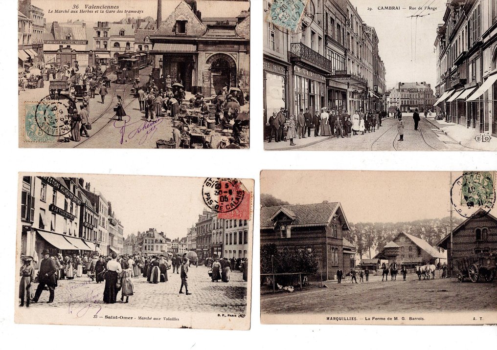 法国 - 精美的100张已书写并贴邮票的收藏卡片 - 坎布雷；瓦朗谢讷；巴黎；圣昆廷；杜埃；克雷伊；贡比涅；凡尔赛；隆尚；以及其他 - 明信片 (100) - 1900-1910 #2.1