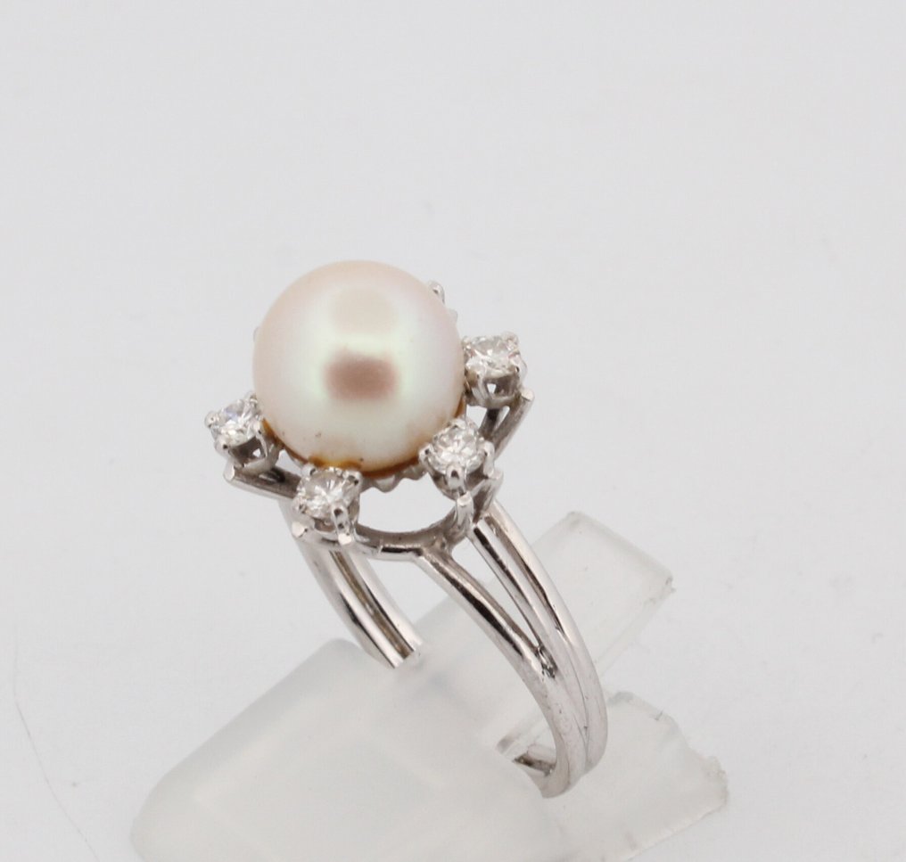 沒有保留價 - 戒指 - 18 克拉 白金 珍珠 - 鉆石 #3.2