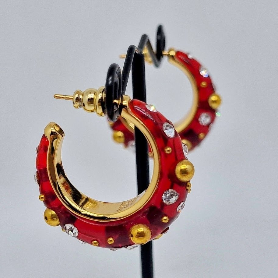 Céline - metal chapado en oro - Pendientes - Aro burdeos #1.0