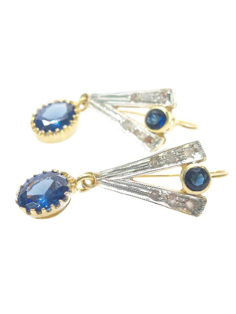 沒有保留價 - 耳環 - 9 節 銀, 黃金 藍寶石 - 混合寶石 #2.1