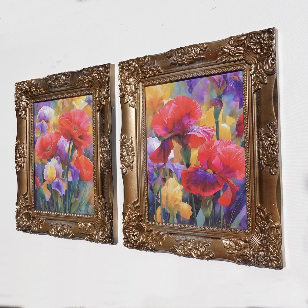 Ksavera - Iris B110 - diptych in gold frame #2.1