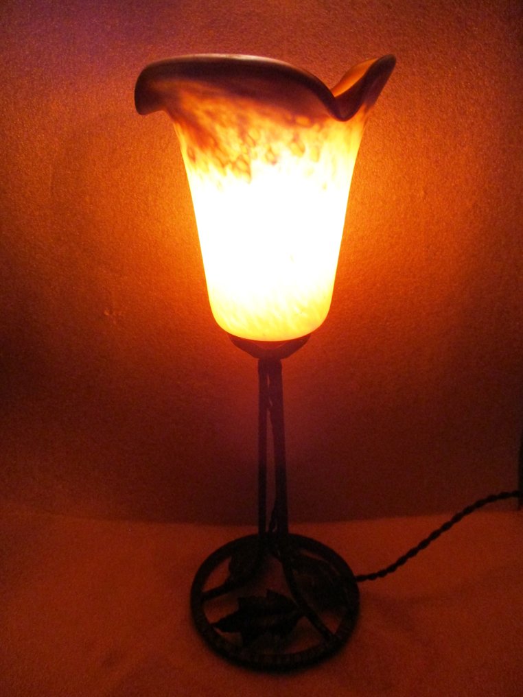 Schneider - Φωτιστικό - Art Déco. Σιδηροκατασκευή. Τουλίπα υπογεγραμμένη Le Verre Français. Περίπου το 1930. #3.2