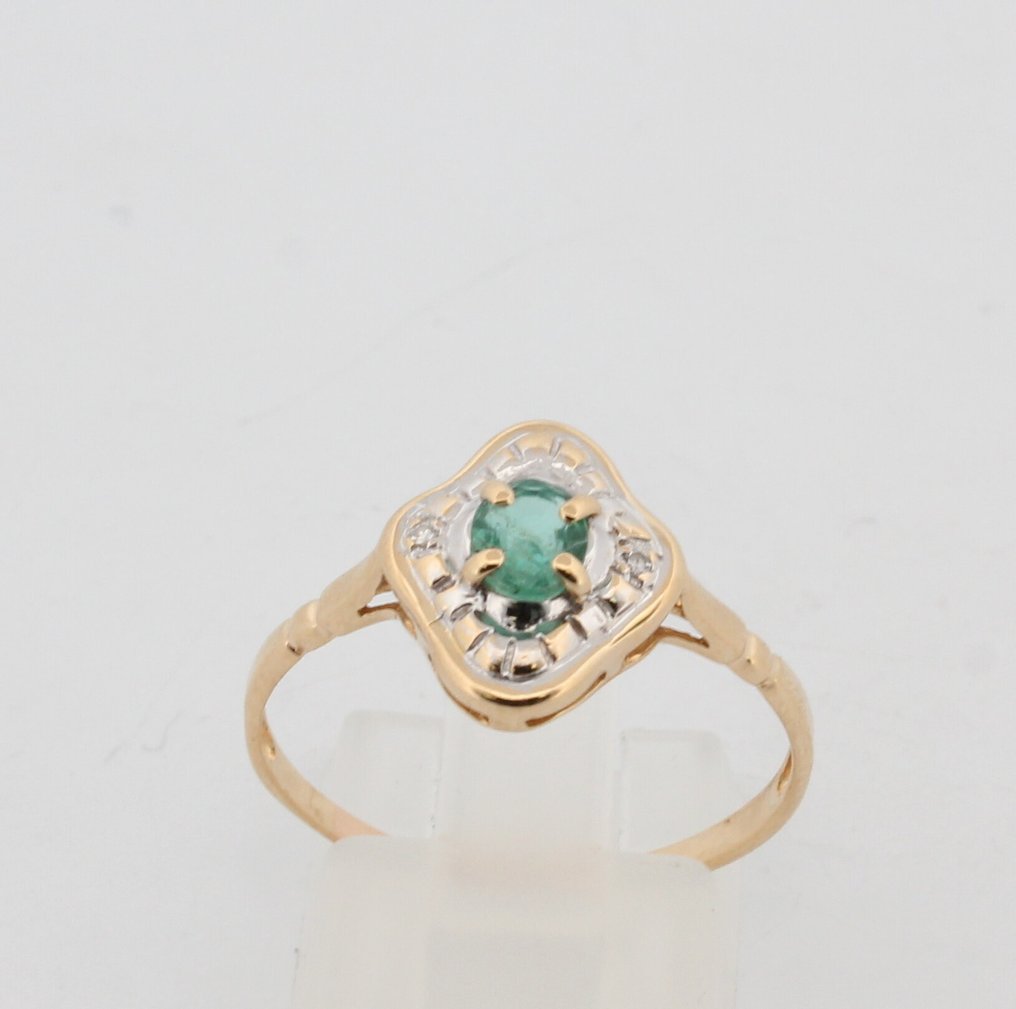 沒有保留價 - 戒指 - 18 克拉 黃金 祖母綠 - 鉆石 #1.0