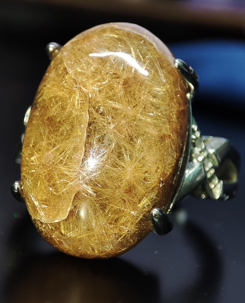 Anel de quartzo rutilado natural raro e bonito com ouro, prata 925, frete grátis - Anel #1.0