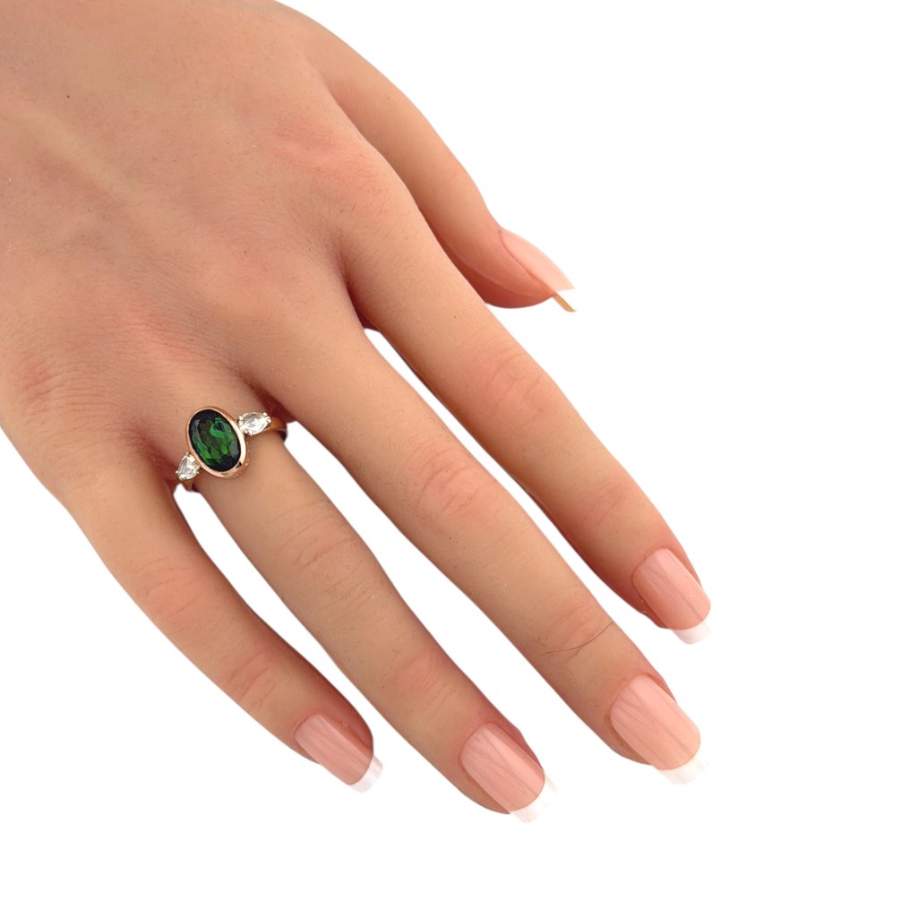 Ring - 14 karat Eksklusiv Imperial Russian 14K Rose Gold 2,30ct Tourmaline og Diamant Ring, Rosegull -  2.30ct. tw. Turmalin #2.1