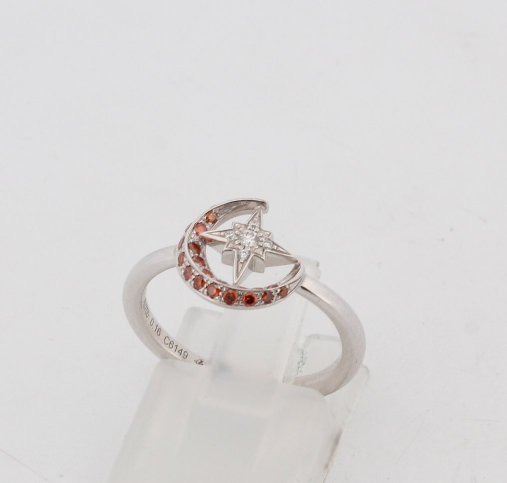 没有保留价 - 戒指 - 18K包金 白金 钻石 (天然)  - 黄水晶 #1.0