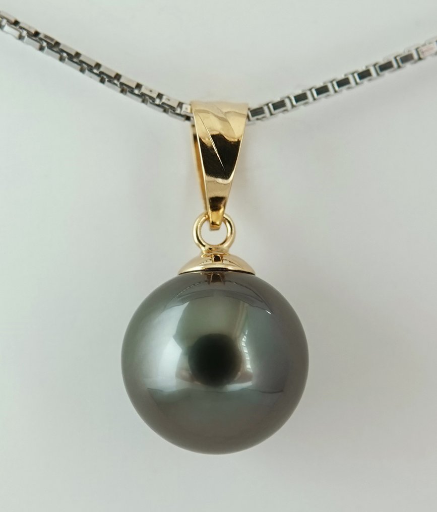 Senza prezzo di riserva - Ciondolo - 18 carati Oro giallo Perla - Viola scuro verde rotondo #1.0